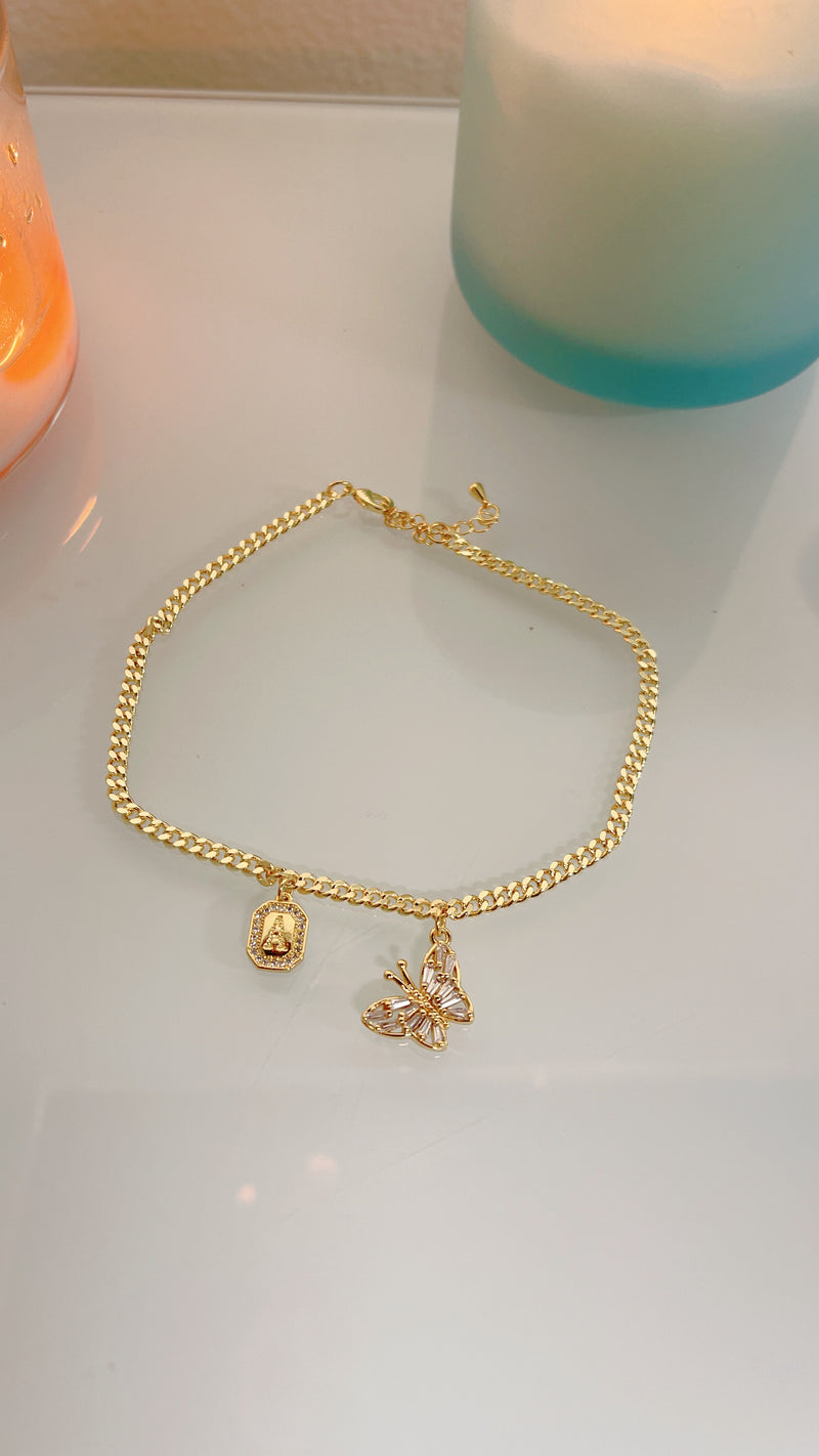 Cuban Gold Initial Anklet