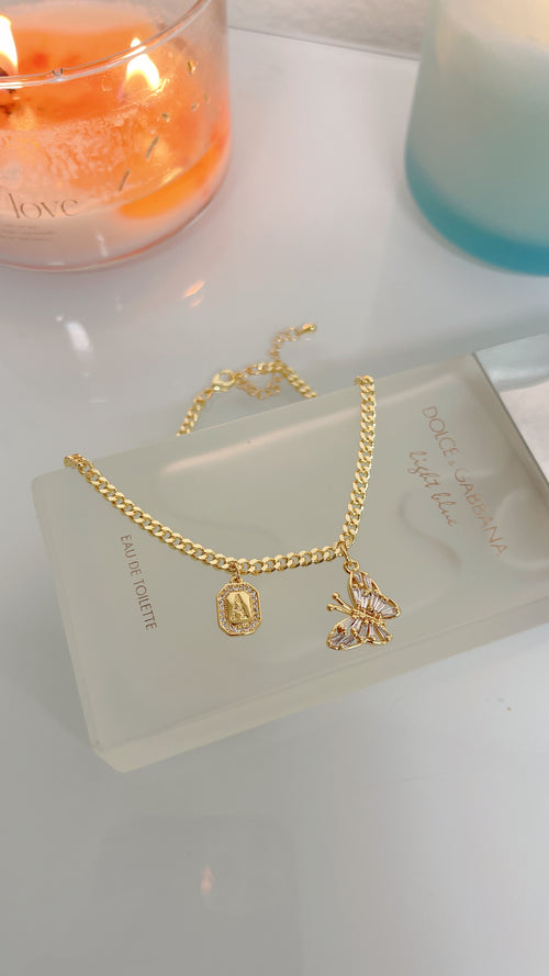Cuban Gold Initial Anklet