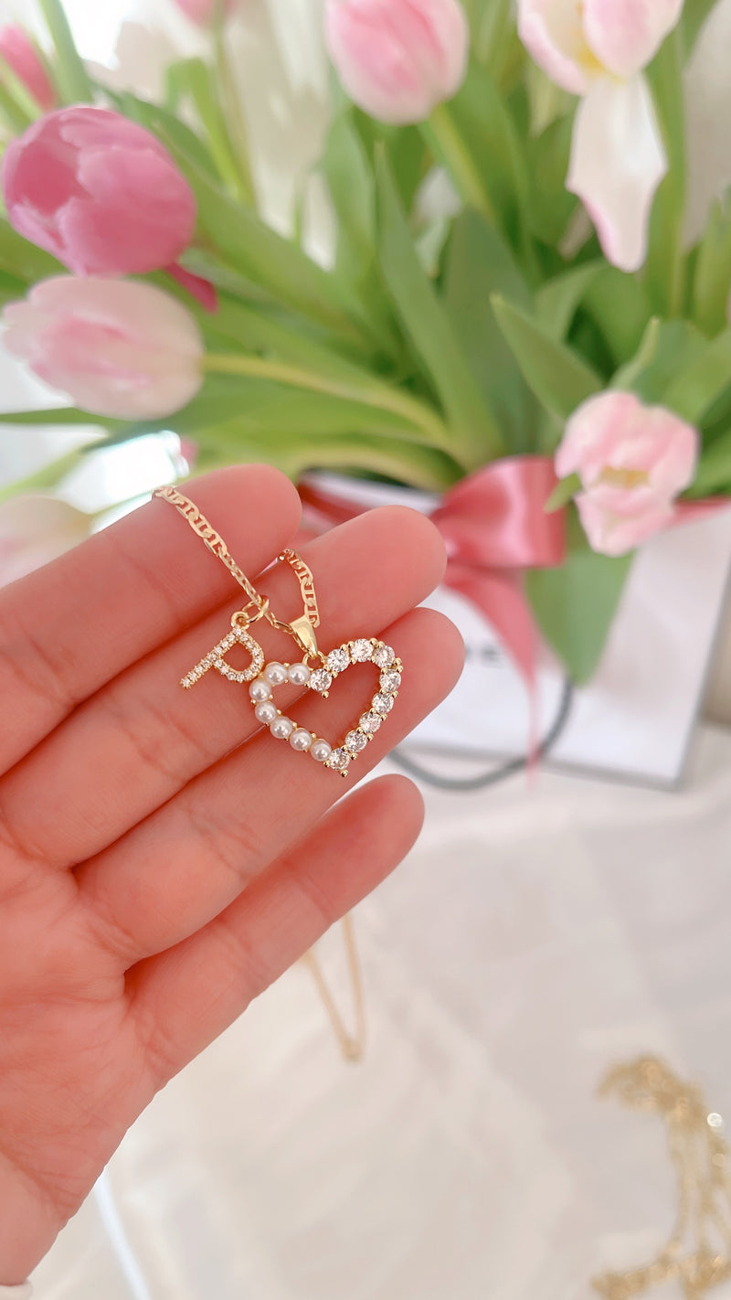 Valentines Initial Heart Necklace