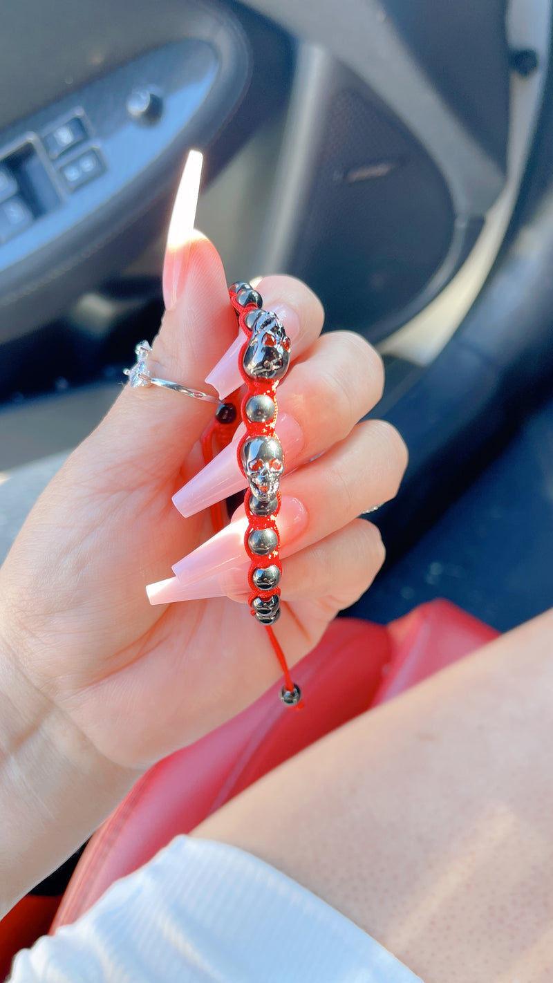 Pulsera Doble Calavera Roja 