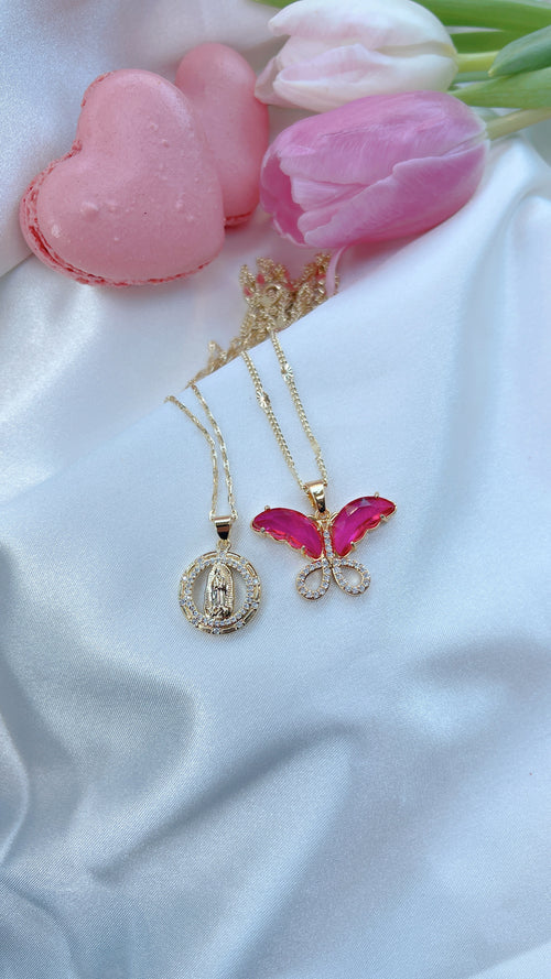 Pink Virgin Mary Necklace Set