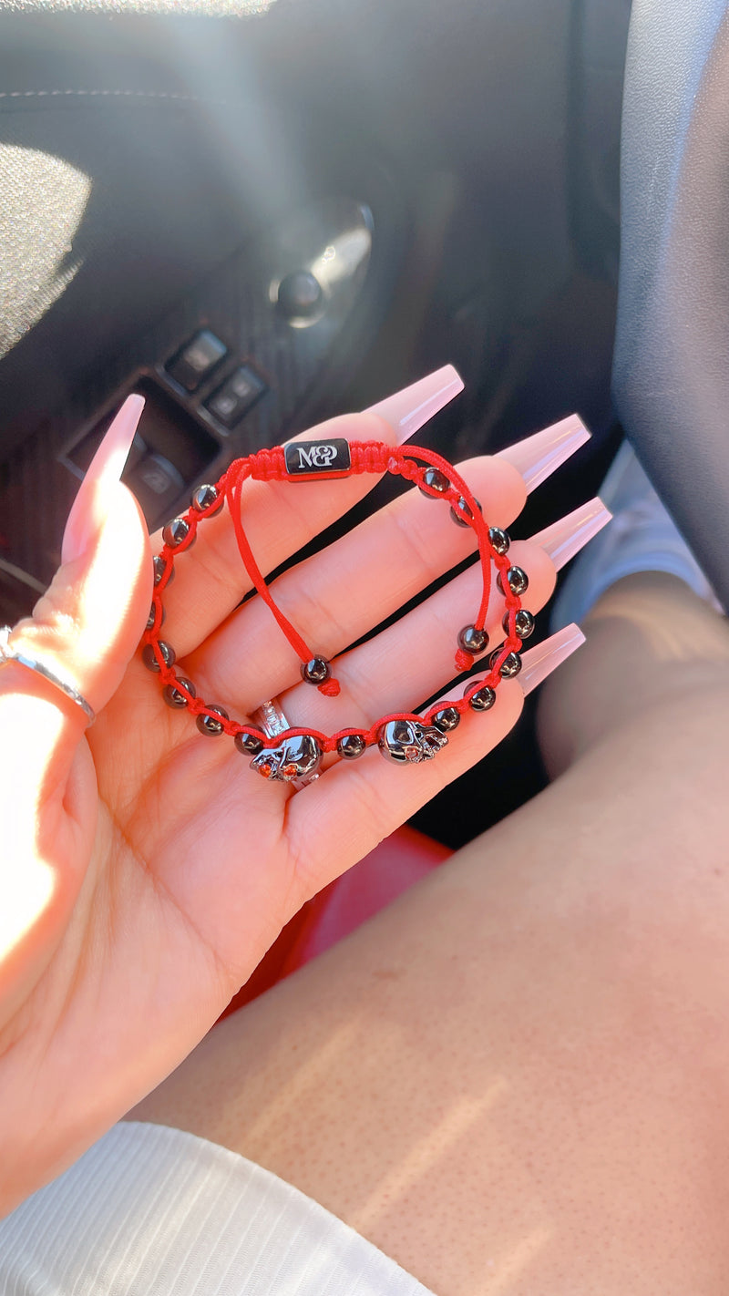 Pulsera Doble Calavera Roja 