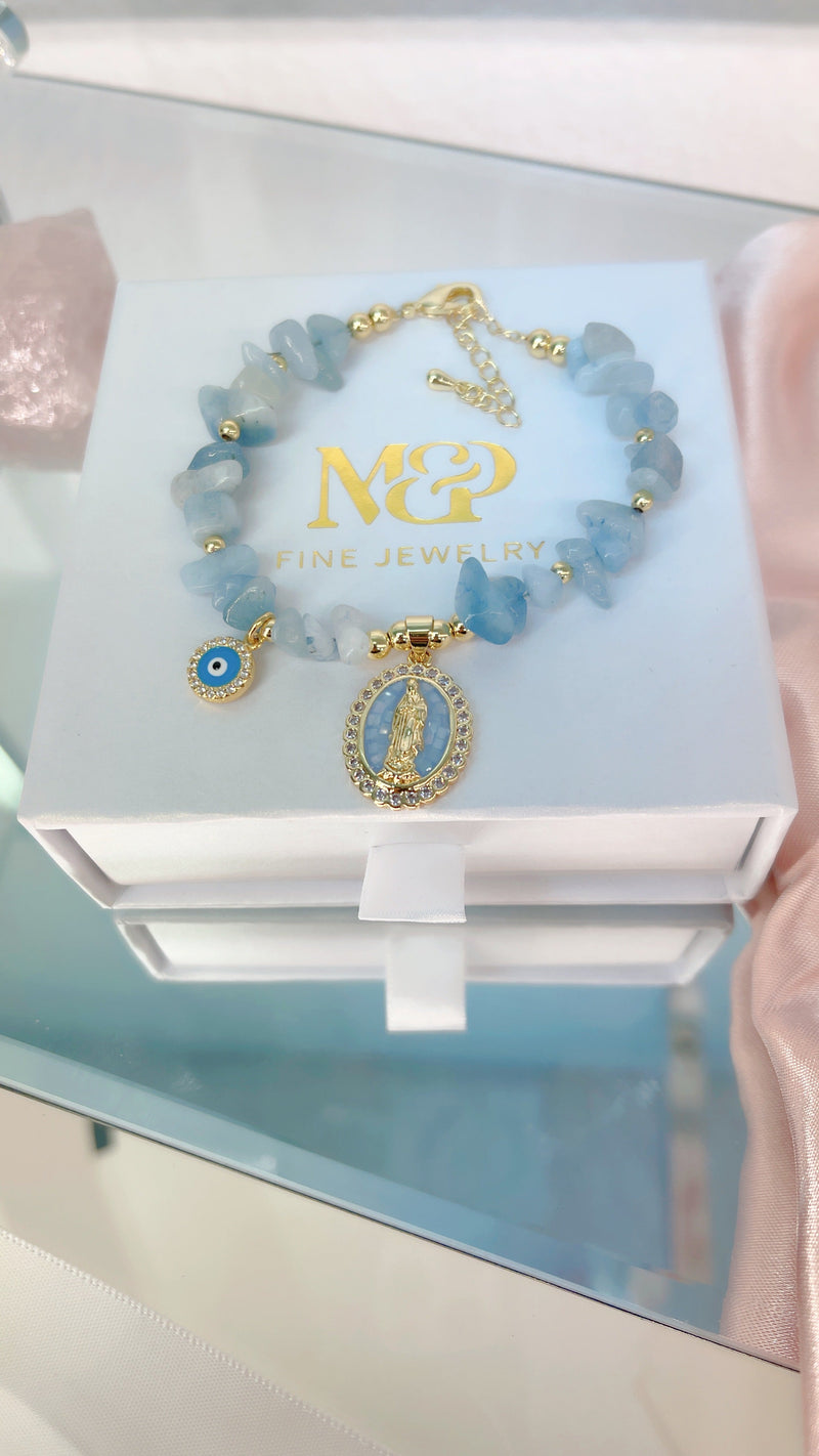 Aquamarine Protection Mary Bracelet